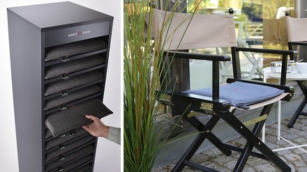 Heatme Smart Heizkissen von Moonich Als richtig smart erweisen sich die Heatme-Smart-Heizkissen von Moonich – ihre Akkus werden kabellos und automatisch im Ladetower geladen.