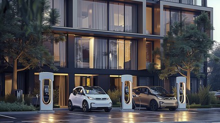 Ladestation Ladestationen für e-Autos vor einem Hotel