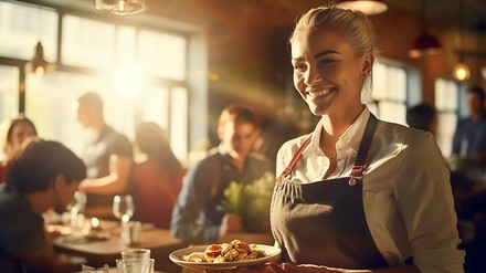 Servicekraft lachende freundliche Servicekraft