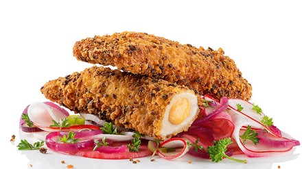 Schnitzelröllchen Schnitzelröllchen mit Obatzda gefüllt