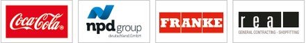 Logos Partner Coca Cola, ndp group Deutschland GmbH, FRANKE, real