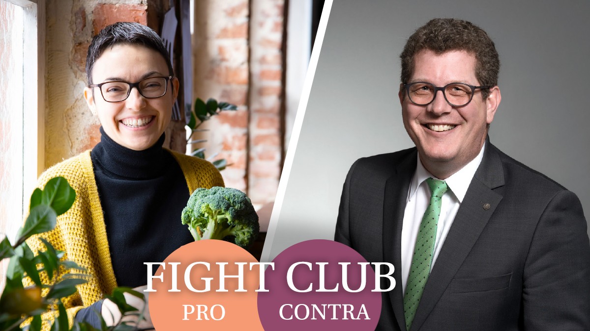 Fotos: Proveg, Sascha Walz; Bayer. Bauernverband Currywurst vs. Fleischfrei