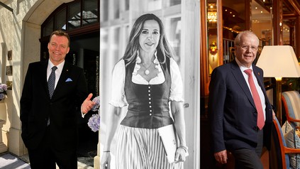 (v.l.n.r.) Ralf Kutzner (Hotel Bülow Palace), Susanne Gräfin von Moltke (Hotel Gut Steinbach) und Meinrad Schmiederer (Hotel Schwarzwaldresort Dollenberg)