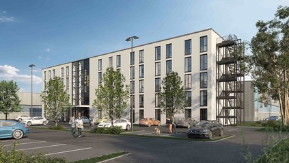 Grafik des neuen McDreams Hotel in Eching bei München