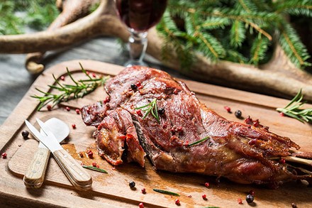 Ein zubereitetes und angerichtetes Stück Hirschfleisch