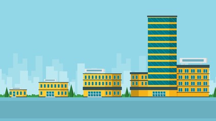 Zeichnung unterschiedlich große Gebäude