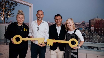 Julia Neuhold (General Managerin des JO&JOE Wien), François Leclerc (Brand & Operations Vice-President for JO&JOE), Alpaslan Deliloglu (CEO & CSO IKEA Österreich) und Johanna Cederlöf (Market Manager Ikea Wien-Westbahnhof)