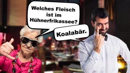 Kellner und ältere Dame
