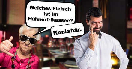 Kellner und ältere Dame