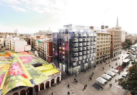 Eine Computeranimation des bunten Hotelkomplexes in Barcelona
