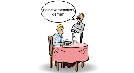 Kellner bedient Gast