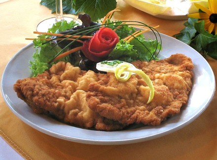 Teller mit Schnitzel und Salat