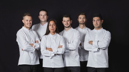 Die Finalisten des Swiss Culinary Cup 2020: Niklas Schneider, Noah Bachofen, Ambar Mechan Dominguez, Nicolas Boventi, Benjamin Anderegg, Ivan Capo
