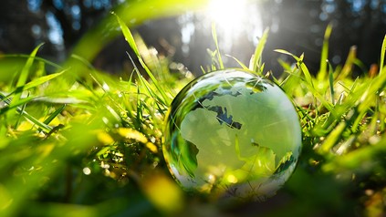 Weltkugel aus Glas im Gras