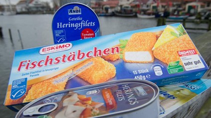 Verschiedene Verpackungen von zubereitetem Fisch mit MSC Siegel