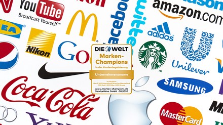 Verschiedene Markenlogos und das Siegel „Marken-Champions 2020“