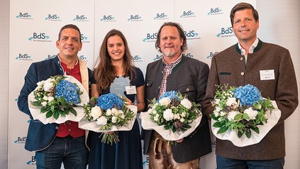 Deutscher Systemgastronomie-Preis 2019: Christian Harupa (HAVI Logistics), Laure Berment (Too Good To Go), Andrew Fordyce (TV-Foodexperte), Dr. Roland Schmidt (HAVI Logistics)