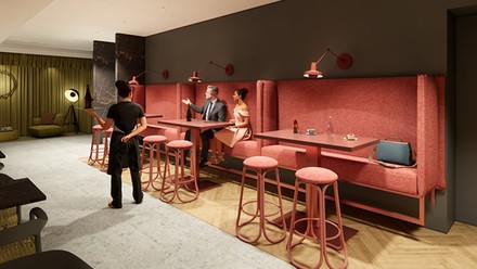 Der geplante Gastronomiebereich des Arcotel AQ in Wien.