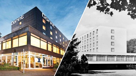 Das Dorint Parkhotel Mönchengladbach – heute (l.) und im Jahr 1959