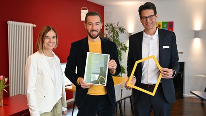 Beate Hauck, Leitung Ronald McDonald Haus Mainz, Sven Voss, Schirmherr Ronald McDonald Haus Mainz, Adrian Köstler, Vorstand McDonald's Kinderhilfe Stiftung.