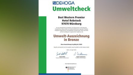 Urkunde bescheinigt dem Hotel Rebstock sein Engagement für Umwelt- und Klimaschutz. (Foto: © Hotel Rebstock)