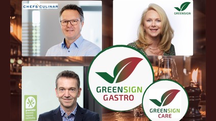 Partnerprojekt Greensign Gastro mit Klaus Ommer (Chefs Culinar), Suzann Heinemann (GreenSign) und Matthias Tritsch (Greentable)