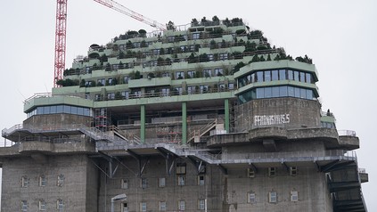 Außenansicht des im Bau befindlichen Bunker Hotel im Hochbunker St. Pauli Hamburg
