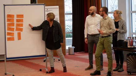 Präsentation der Ergebnisse einer Gruppenarbeit bei einer Führungskräfteschulung