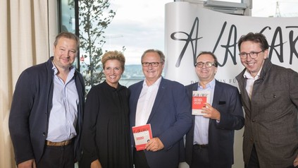 (v. l.): Andreas Döllerer, Birgit Reitbauer (Steirereck), Gerhard Milletich (Geschäftsführer A La Carte), Christian Grünwald (Herausgeber und Chefredakteur A La Carte) und Heinz Reitbauer (Steirereck)