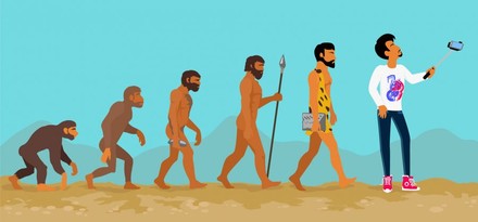 Evolution Mensch mit Selfie Stick