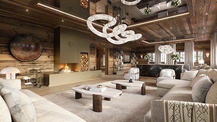 Ein luxuriöses Wohnzimmer im Ultima Gstaad Promenade