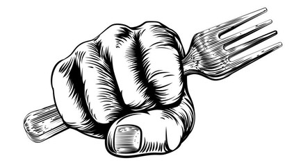 Eine Hand zur Faust geballt hält eine Gabel