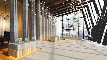 Rezeption des H4 Hotel Wyndham Paris Pleyel Resort.