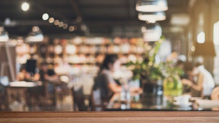 Abstract blurry defocused image of restaurant interior, Vintage tone