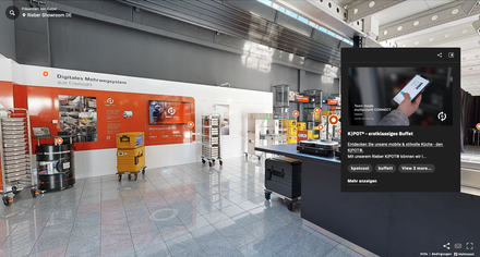 Besucher haben die Möglichkeit, sich im virtuellen Raum frei zu bewegen und die Produkte bei Bedarf mit einem Mausklick detailliert zu vergrößern.
