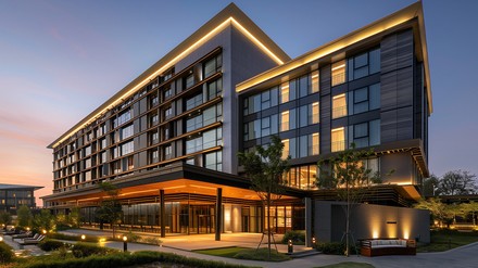 Hotelimmobilie im Abendlicht