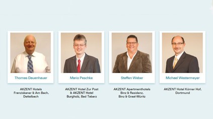Schriftführer Thomas Dauer, 1. Vorsitzender Mario Peschke, Schatzmeister Steffen Weber und Michael Westermeyer, 2. Vorsitzender der Akzent Hotels