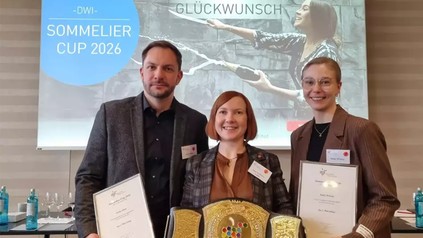 Sieger-Trio beim Sommelier-Cup 2026: Sascha Adam, Anna-Katherina Lemke, Maike Witfang