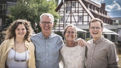 Gastgeberfamilie Jordan mit Luisa, Gerhard, Martina und Niclas Jordan vom Vier-Sterne-Superior-Hotel Jordan’s Untermühle in Rheinhessen.