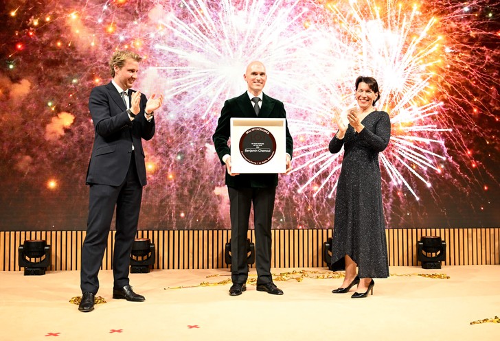 David Rath, Benjamin Chemoul (GM Beau-Rivage Palace Lausanne) und Nathalie Seiler-Hayez