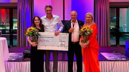 Gruppenfoto mit Susanne Gerlach, Michael Stich, Jürgen Gangl und Ariane Fränkle beim 16. Charity Golf Cup.