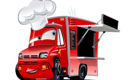 Ein Foodtruck mit Kochmütze und Gesicht, das an den Film Cars erinnert