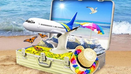 Ein Urlaubskoffer am Strand