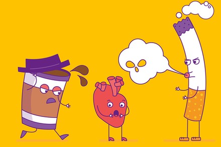 Zeichnung Herzmännchen wird von Kaffeemännchen und Zigarettenmännchen bedroht