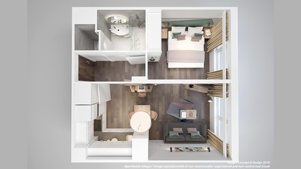 Aufsicht auf den Grundriss eines der neuen Adagio Aparthotels