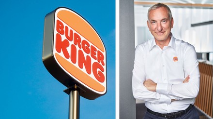 Geschäftsführer Cornelius Everke und das neue Burger King Logo