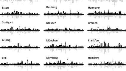 Verschiedene Scherenschnitte deutscher Städte