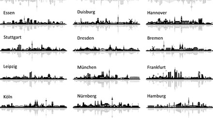 Verschiedene Scherenschnitte deutscher Städte