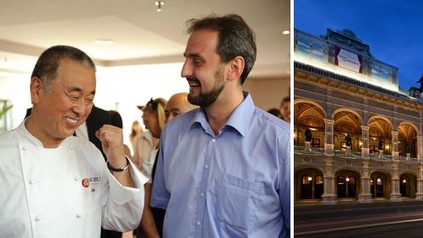 Koch unterhält sich mit Gast