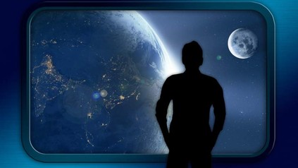 Silhouette Mann vor Welt